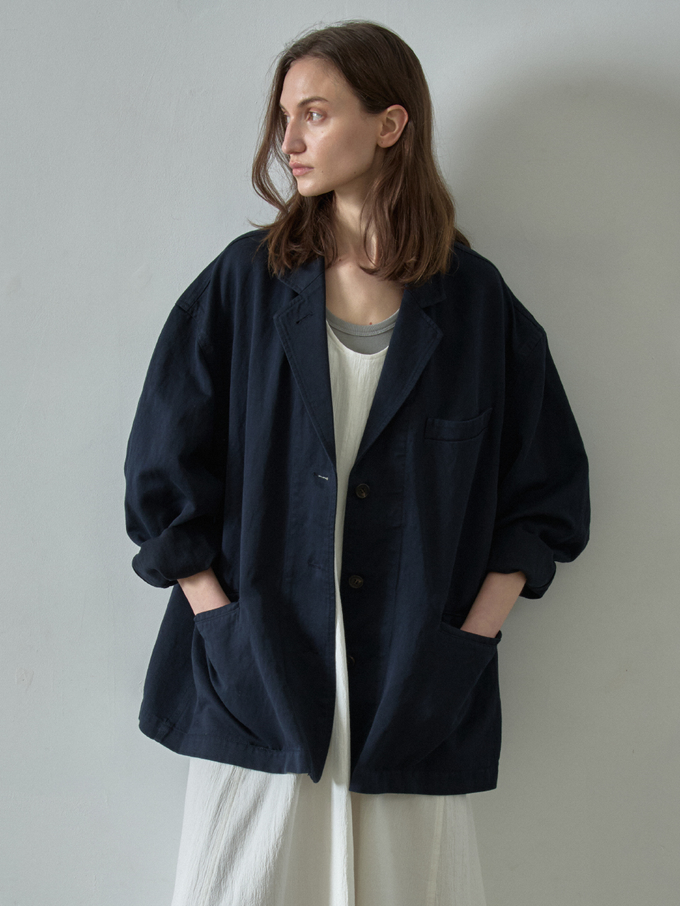 Cotton Linen Blazer - Navy main image 0